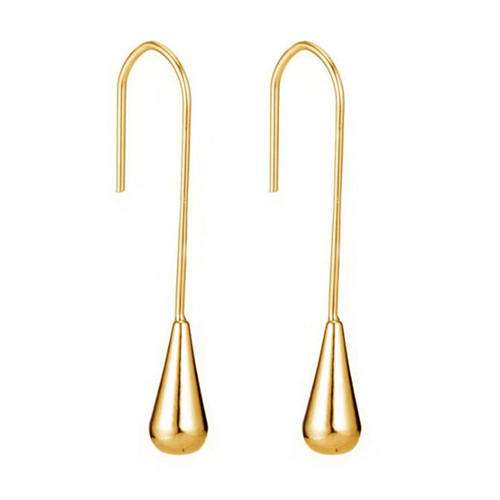 Gold plated long ear wire hook dangle waterdrop earrings for women in sterling silver
